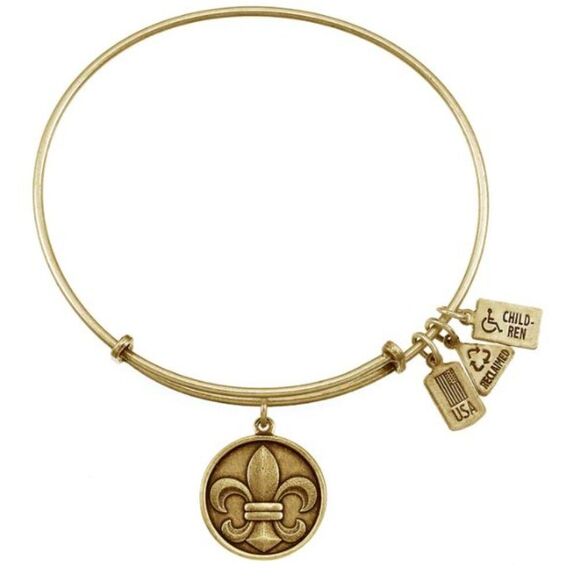 WIND & FIRE NWT Fleur De Lis Gold Charm Bangle Bracelet Stackable Expandable - Picture 1 of 6